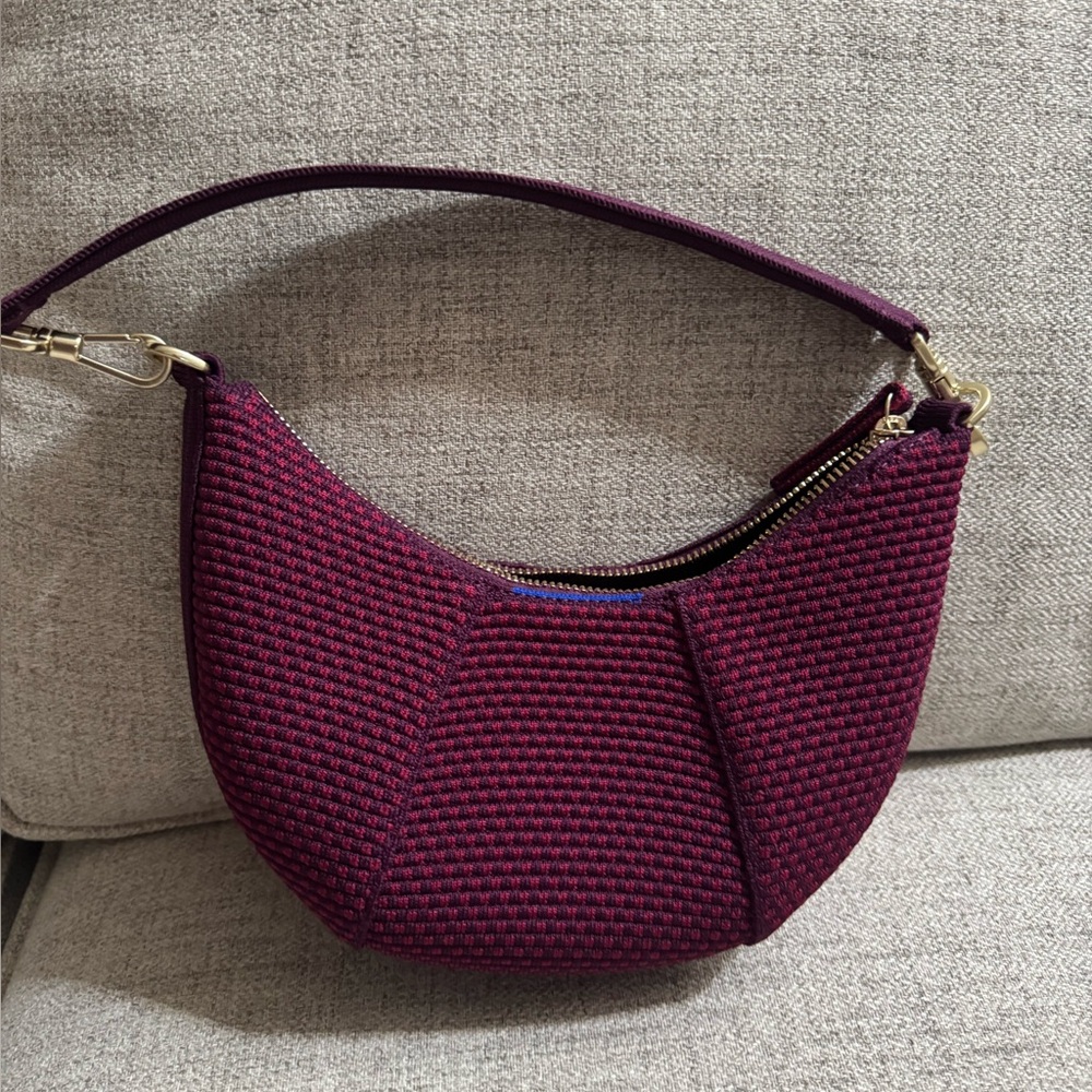 EUC Rothys The Mini Crescent shoulder bag in Beet.